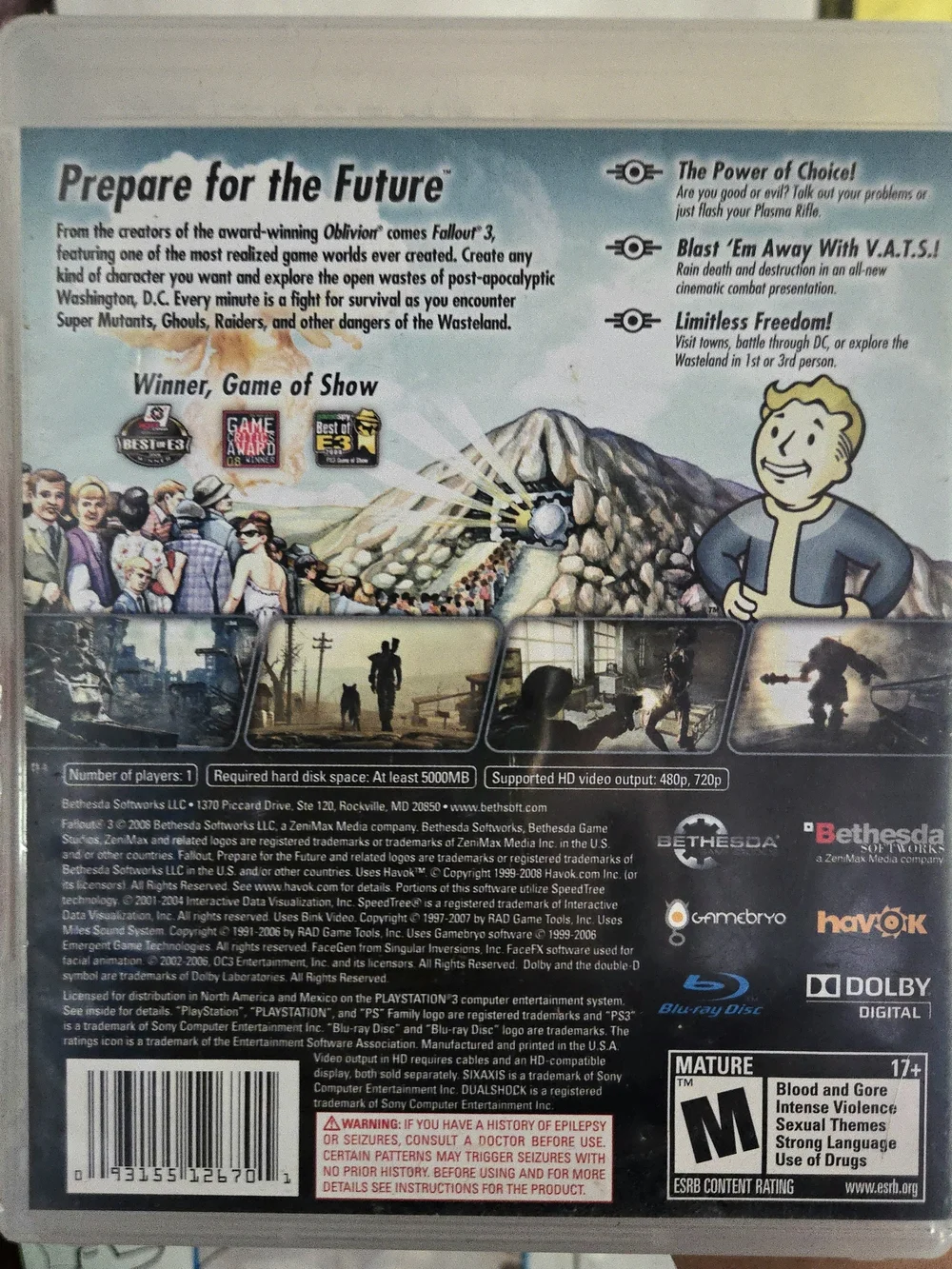 Fallout 3 Sony PlayStation 3 Post Apocalyptic Open World RPG Bethesda CIB Game